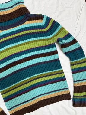 VINTAGE y2k Old Navy chunky ribbed striped turtleneck sweater